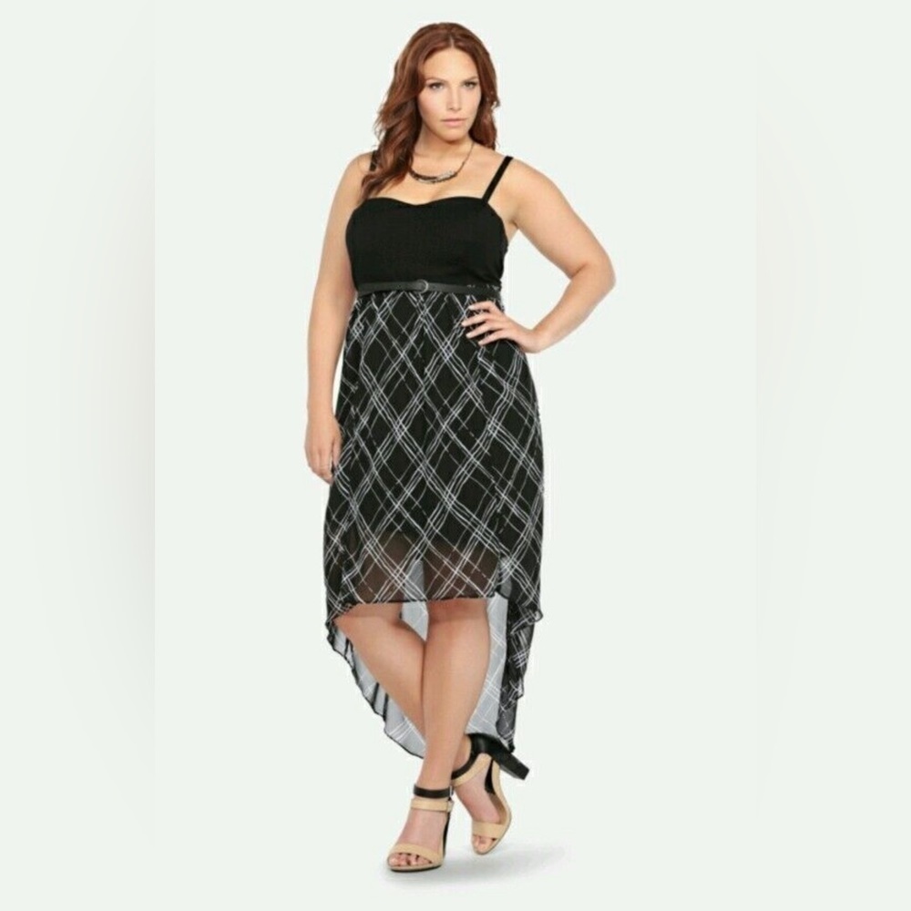 Torrid Size 14 Black Plaid High Low Hem Spaghetti Strap Dress Fairy Whimsigoth